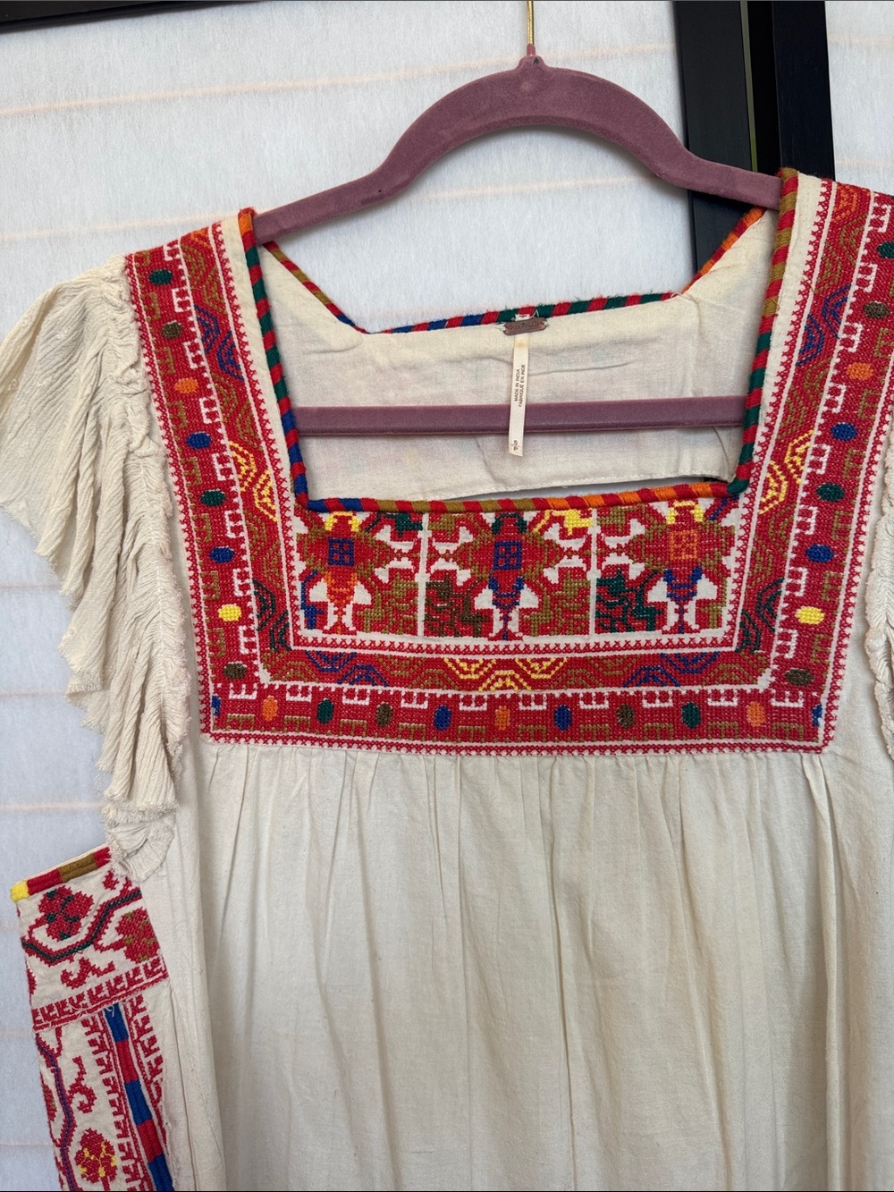 Free People cream cotton dress with embroidery & open backšŗ - Picture 4 of 5